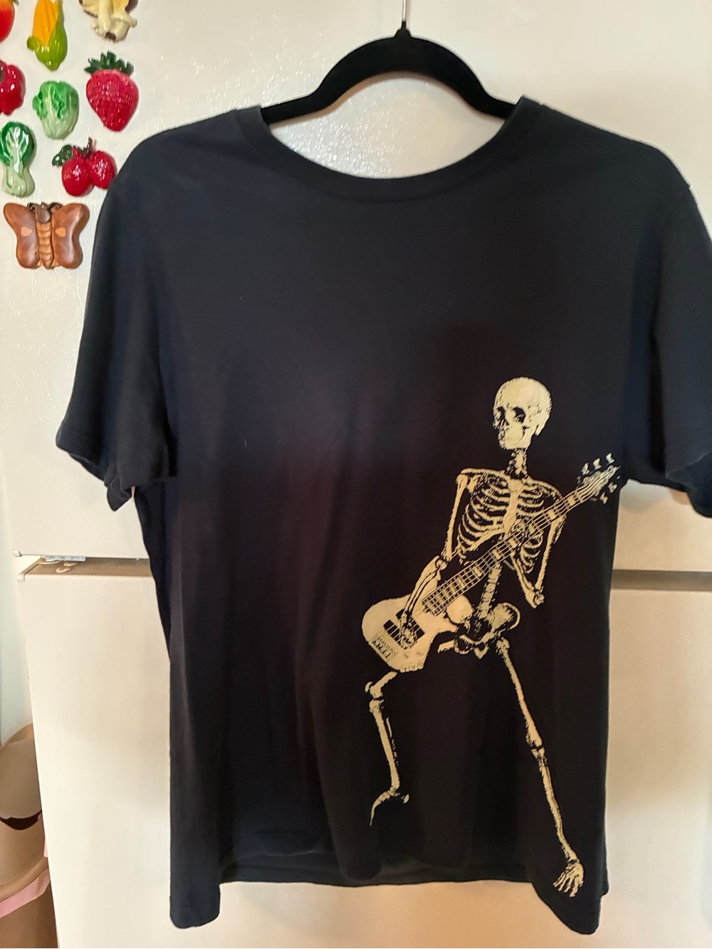 Black Graphic Tee with Gold Skeleton Guitar Medium